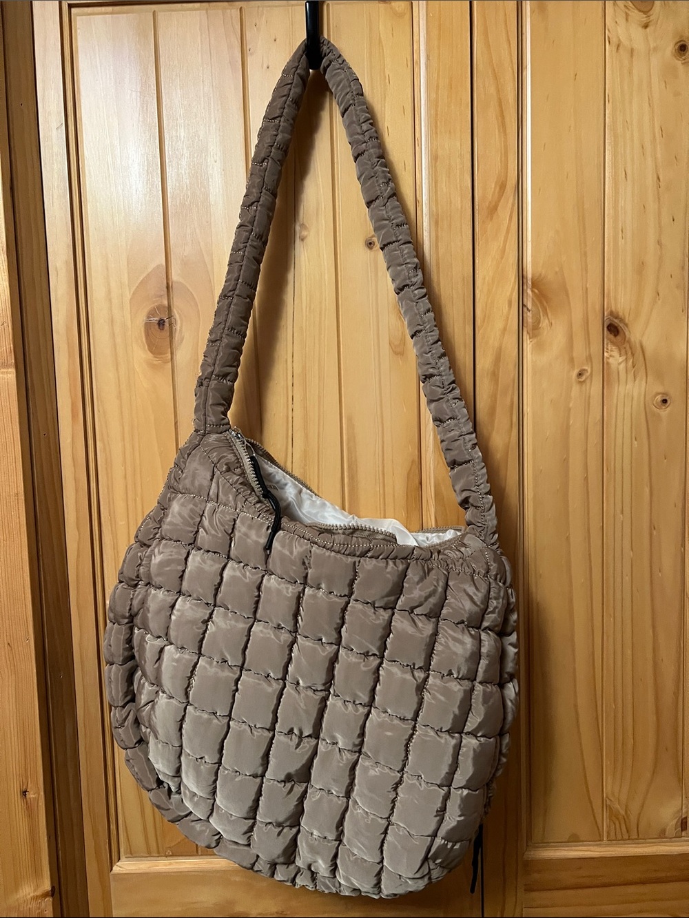 Quilted Shoulder Bag in Taupe - Lightweight Everyday Tote
